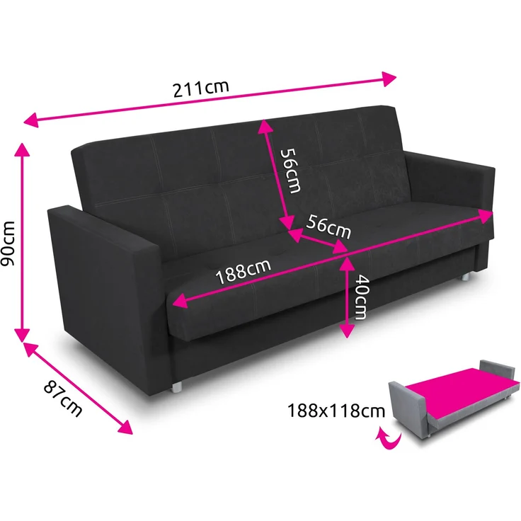Schlafsofa Dave - Sofa mit Schlaffunktion und Bettkasten, Bett, Bettsofa, Schlafcouch (Grau (Suedine 06)) – Bild 5