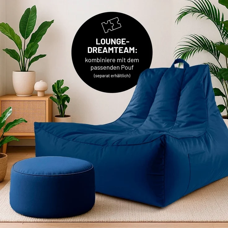 Lumaland Sitzsack-Lounge In-& Outdoor 380l navyblau mit Flaschenhalter – Bild 9