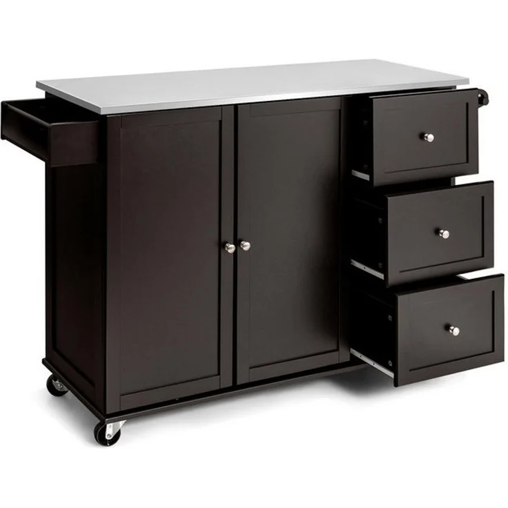 COSTWAY Küchenwagen, mit 3 Schubladen, Arbeitsplatte & verstellbarer Ablage – Bild 4