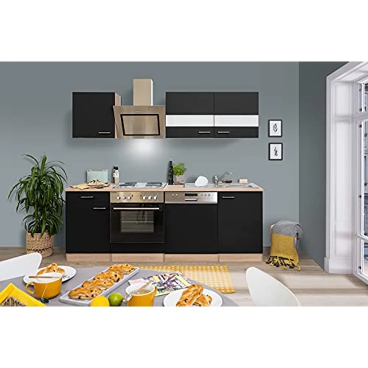 Respekta Küchenzeile Merle KB220ESSS, Schwarz 220 cm mit Einbauspüle und Elektrogeräten, Soft-Close Funktion – Bild 3