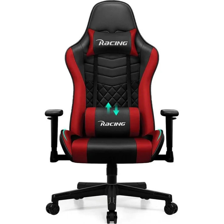 Hiazurm Gaming-Stuhl Gaming Stuhl, Bürostuhl Ergonomisch Wippfunktion bis zu 170° (Gaming Chair mit gepolsterten Armlehnen, 10 cm Höhenverstellung), Verstellbarem Lenden- & Kopfkissen, Gamer Stuhl 150kg Belastbarkeit