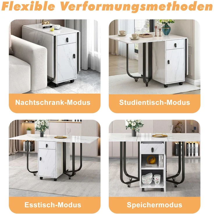 Essgruppe Set, klappbarer Esstisch 150x80x76 cm & 4 schwarze Samtstühle – Bild 6