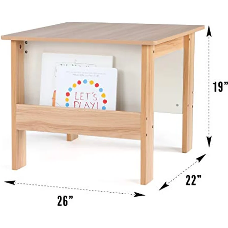 Humble Crew Journey Kindertisch aus Holz mit 2 Stühlen und Bücherregal – Spieltisch für Kinderzimmer, Natur/Weiß – Bild 4
