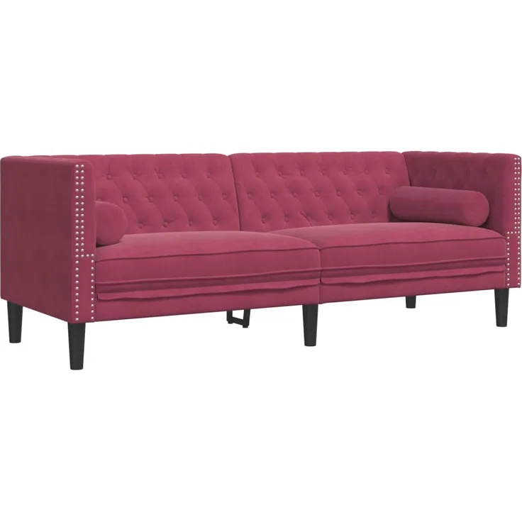 vidaXL Chesterfield-Sofa mit Nackenrollen 3-Sitzer Weinrot Samt 372697