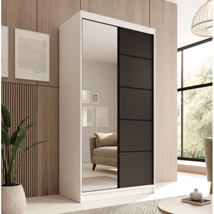 Schiebetürenschrank Schrank Nr. 120 in Weiß- Schwarz matt 100x200x58 cm – Bild 1