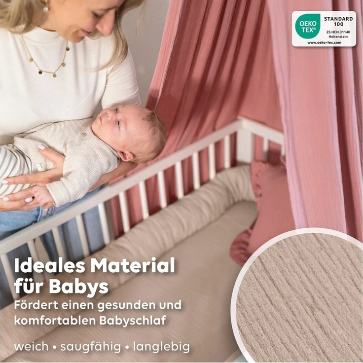 lilimaus Spannbettlaken Musselin Bettlaken Baby 60x120 & 70x140 mit Rundum-Gummizug, (1 Stück), weicher Musselin mit Rundum-Gummizug - sicherer Halt im Babybett – Bild 4