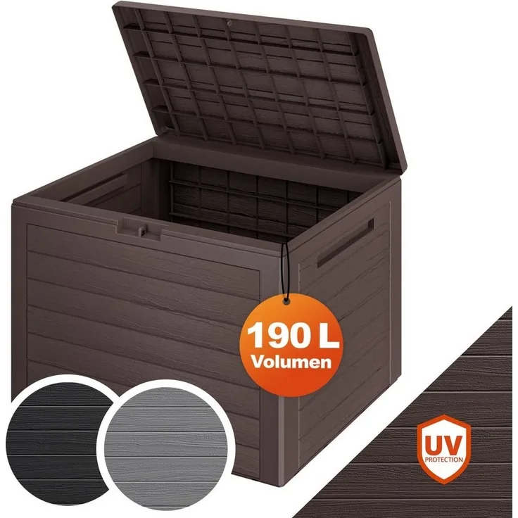 Casaria Auflagenbox Lille - braun (1 St), 190L UV-beständig Griffmulden Verschließbar Balkon Holz-Optik Braun