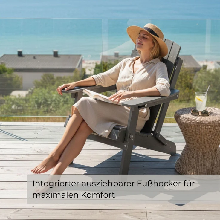 osoltus Canadian Deck Chair Adirondack Stuhl incl. Fußhocker HDPE Grau – Bild 4