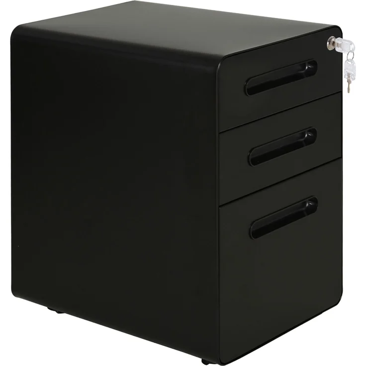 Rollcontainer mit 3 Schubladen mobiler Aktenschrank mit Rollen abschließbar Büroschrank mit Hängeregistratur Stiftfach, Bürocontainer Schreibtisch Unterschrank für Büro 39x48x59cm Schwarz--Schwarz--59x48x39cm--YOUDENOVA – Bild 2