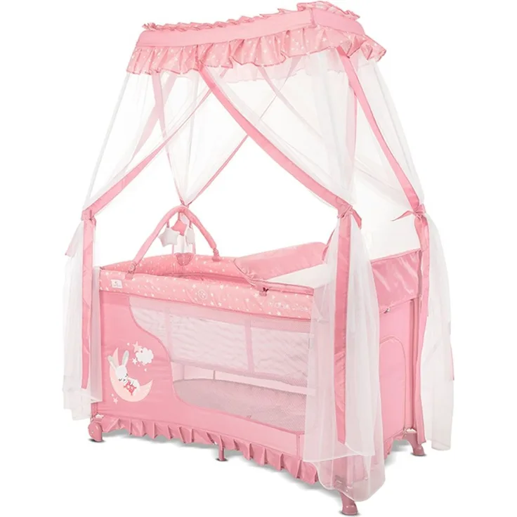 Lorelli Reisebett Magic Sleep 2 Ebenen Baldachin Mobile Wickelauflage faltbar rosa Sterne
