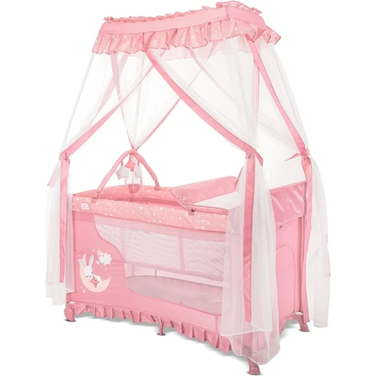 Lorelli Reisebett Magic Sleep 2 Ebenen Baldachin Mobile Wickelauflage faltbar rosa Sterne – Bild 1