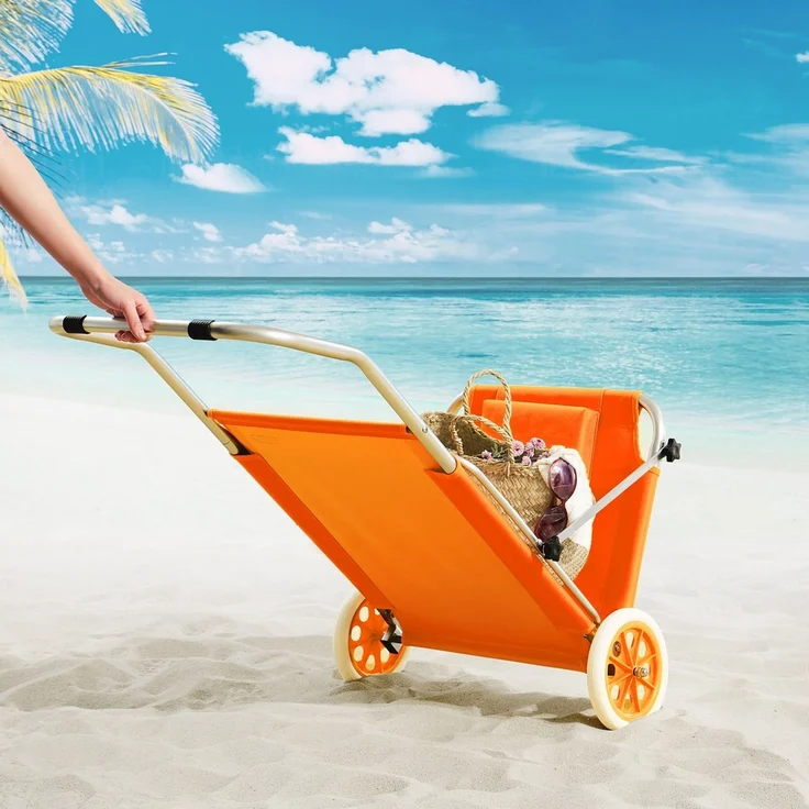 CASARIA® 2x Sonnenliege Klappbar mit Rädern & Sonnendach Orange – Bild 3
