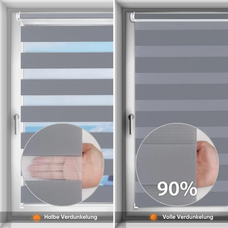 Sekey Doppelrollo Klemmfix ohne Bohren für Fenster, Doppelrollo 80 cm breit, Duo Rollo Jalousie Sonnenschutz, 80x210 cm, Grau – Bild 4