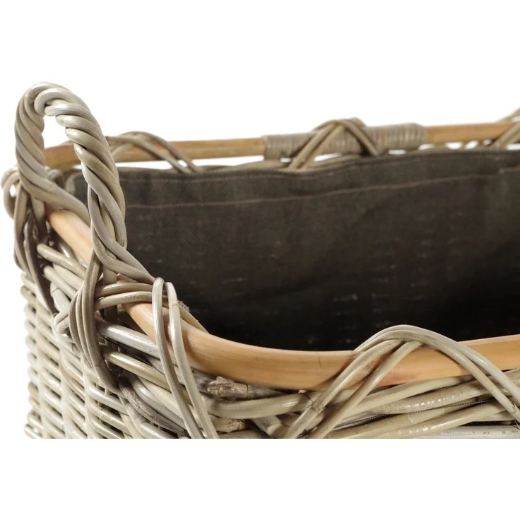 Kobolo Kaminholzkorb Holzkorb Feuerholzkorb, Rattan grau mit Griffen und Leinen, Brennhol (Stück, Stück), 56Lx41x29/36cm – Bild 3