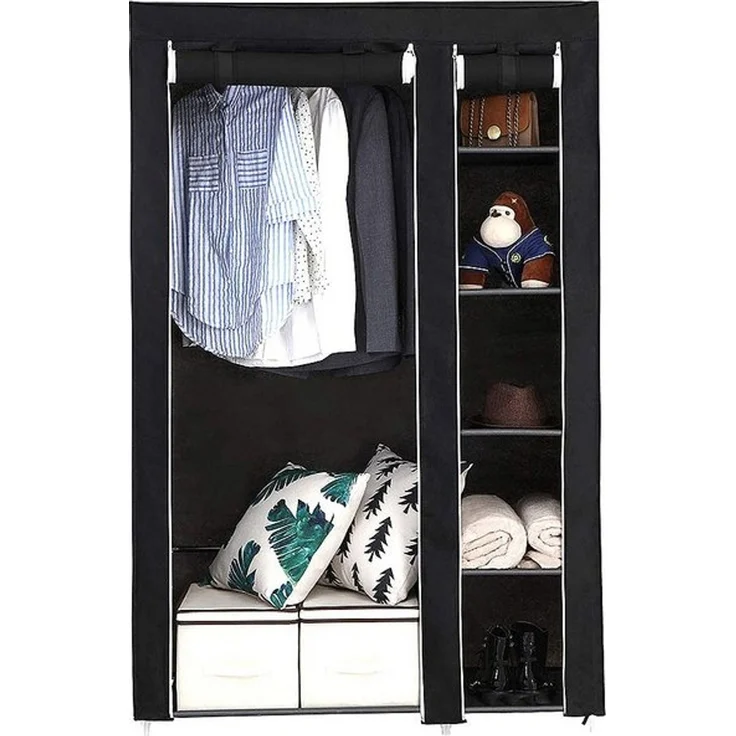 JEOBEST Stoffschrank Kleiderschrank, Stoffschrank, faltbare Garderobe mit Kleiderstangen mit Kleiderstange, Reißverschluss & Ablagen – Bild 4