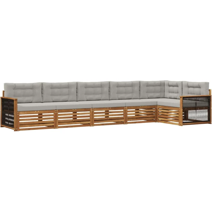vidaXL Outdoor-Sofagarnitur 6 stk. 6-Sitzer Natur und Hellgrau 3383414 – Bild 2