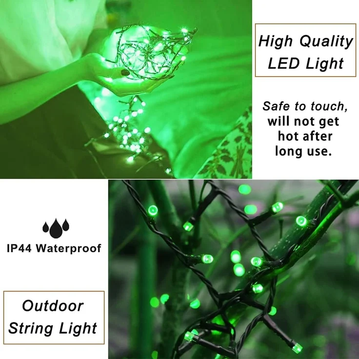 ABC LED-Lichterkette für Außenbereich, 100 LED, grün, 10 m, 8 Leuchtmodi – Bild 2