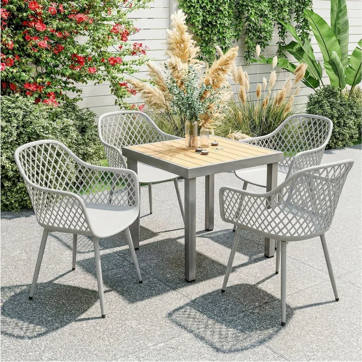 Outsunny Gartenstuhl Balkonstühle aus Kunststoff mit Armlehne Rückenlehne (UV-beständige Terrassenstühle, 4 St), bis 120 kg belastbar für Hinterhof, Garten, Balkon Grau – Bild 1