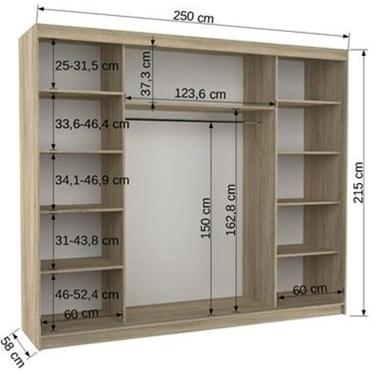 Schiebetürenschrank Schrank Nr. 510 in Sonoma Eiche- Weiß matt 250 x 215 x 58 cm – Bild 3