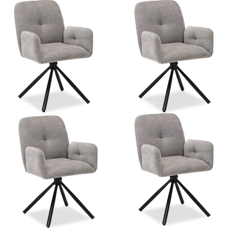 Esszimmerstühle Drehbar Set 4 Stühle für den Esstisch Drehstuhl mit Armlehne Stoff Grau Polsterstühle Sessel Modern