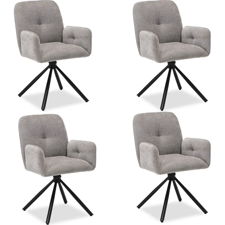 Esszimmerstühle Drehbar Set 4 Stühle für den Esstisch Drehstuhl mit Armlehne Stoff Grau Polsterstühle Sessel Modern – Bild 1
