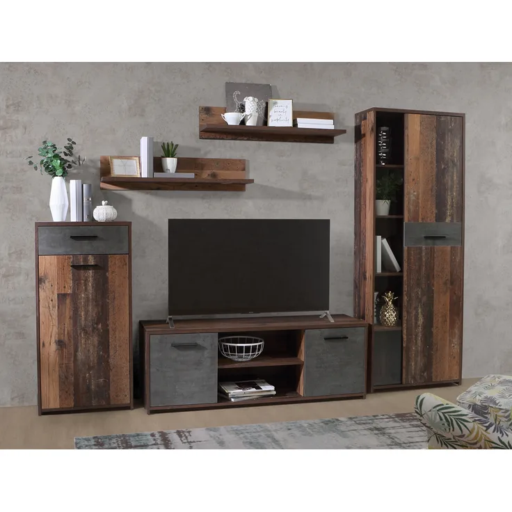 FORTE Pablo Wohnwand, Holzwerkstoff, Braun/Grau, 277,4 x 182,9 x 39,5 cm