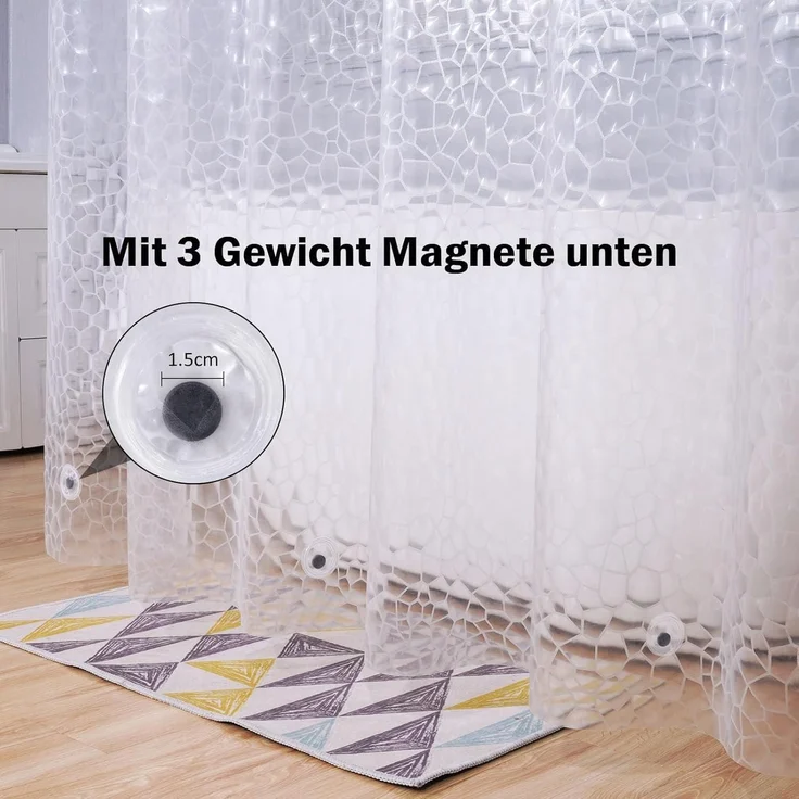 Duschvorhang Wasserdicht 120x180cm Halbtransparent 3D Muster Magnete Ringe – Bild 4