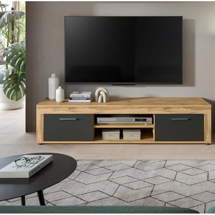 Xonox Lowboard, Grau, Holzwerkstoff, 160x37x40 cm, mit 2 Türen und 2 variablen Einlegeböden, FSC®-zertifiziert – Bild 6
