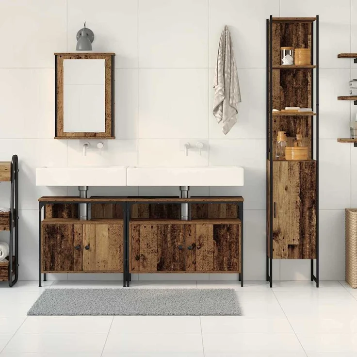 vidaXL Badezimmermöbel-Set mit Regal 4 pcs Altholz Holzwerkstoff 3332589 – Bild 3