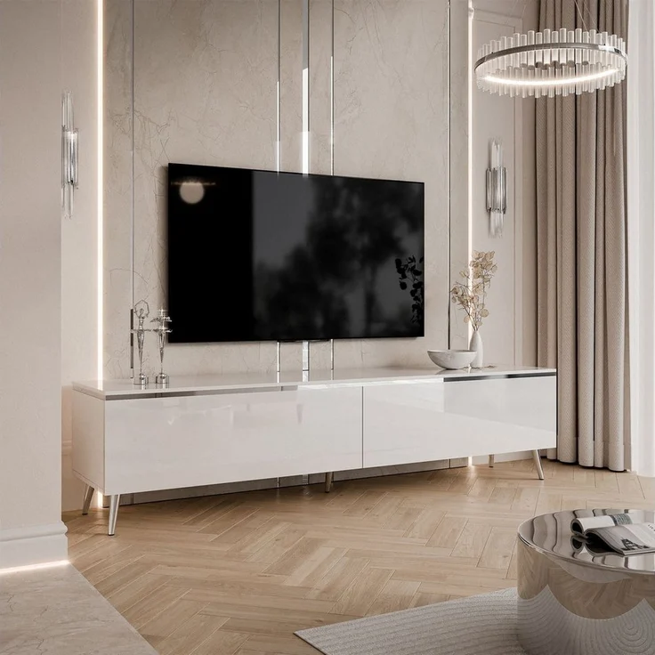 Lookway TV-Schrank AURORA SILVER auf Beinen und LED Beluchtung Breite: 180 cm – Bild 2