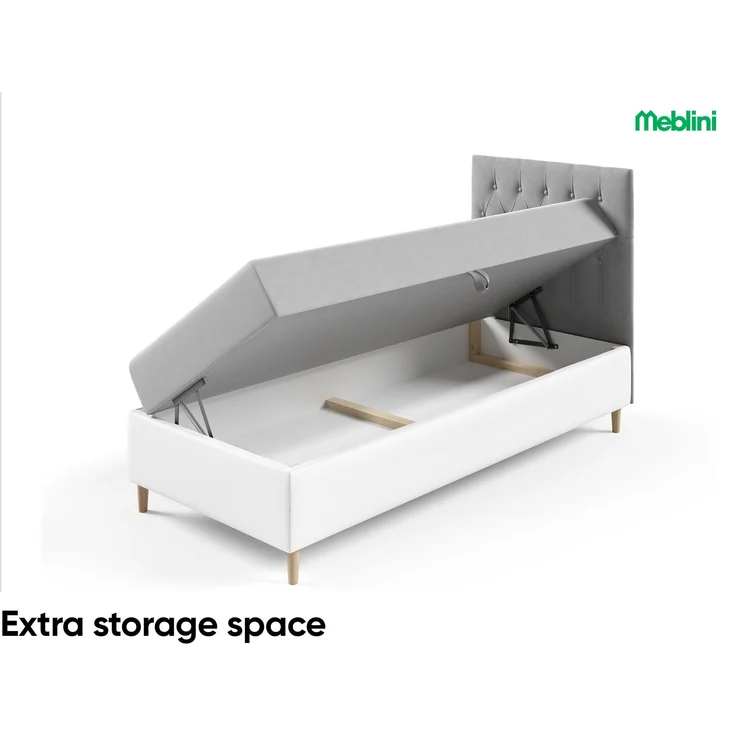 MEBLINI Kinderbett mit Bettkasten FILIPPO 1 80x200 Rechts – H3/Grau Samt Gepolstert Einzelbett mit Matratze - Polsterbett mit Stauraum - Bett mit Kopfteil – Stauraumbett – Bild 5