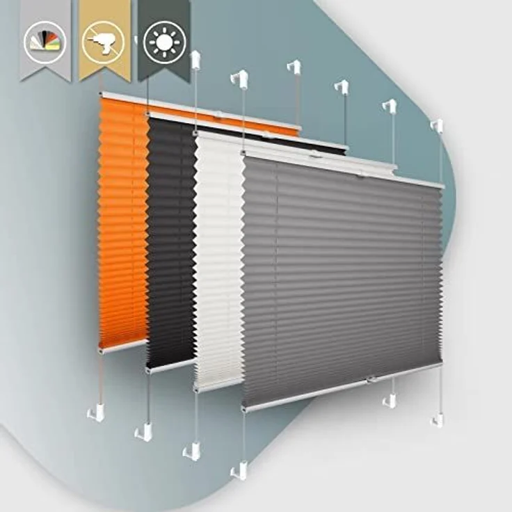 Plisseerollo ohne Bohren Klemmfix 60x100 cm(BxH) Anthrazit Jalousie Sonnenschutz Easyfix Faltrollo Lichtdurchlässig Rollo für Fenster & Tür – Bild 1