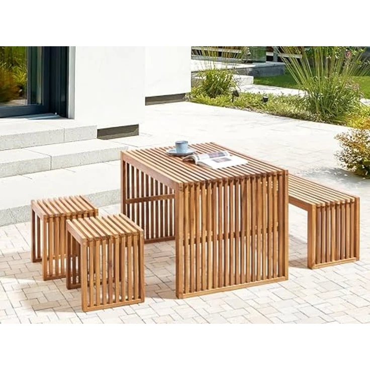 Gartentisch Holz Heller Holzfarbton BELLANO – Bild 2