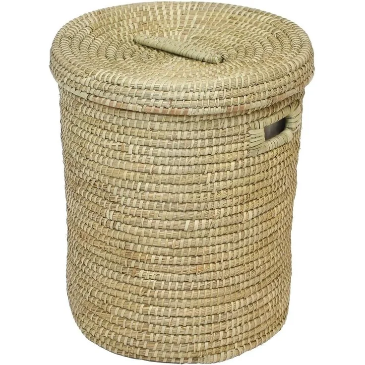 Wäschekorb aus Seegras mit Deckel, Ø 47x55 cm, Wäschesammler, Wäschetonne – Bild 2