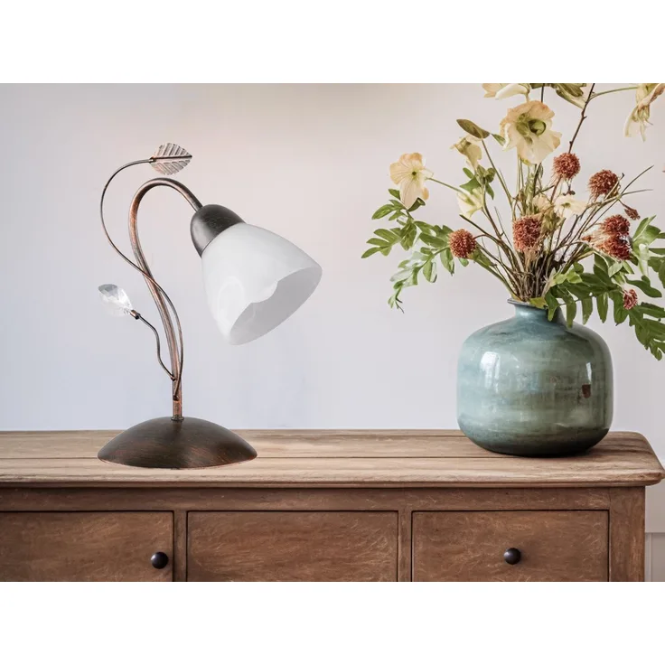 LED Tischleuchte in Rostoptik mit Blätter Deko, Höhe 32cm