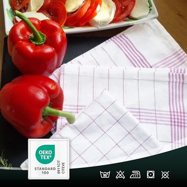 ZOLLNER 10er Set Geschirrtücher Baumwolle in 50x70 cm - super saugstarke und langlebige Küchentücher - waschbar bis 95°C – in rot weiß kariert - Gastronomiequalität - Oeko Tex® Zertifiziert – Bild 6
