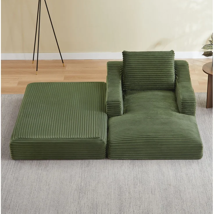 Lounge Chair 100cm×162cm×68cm in Grün mit Cordstoff und ausklappbarer Liegefunktion – Bild 2