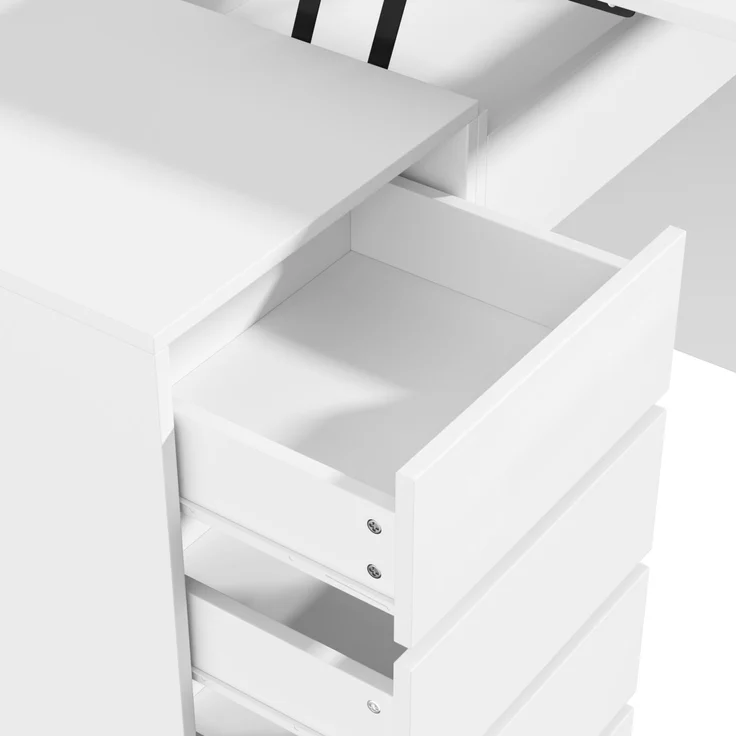 Schreibtisch 120x50x78-92 cm, manuell höhenverstellbar, weiß, mit 4 Schubladen – Bild 10