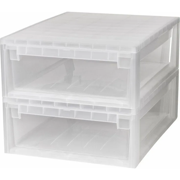 KreLeo Schubladenbox Set: 2 x Größe 52 XL, in Transparent, 22 Liter Volumen