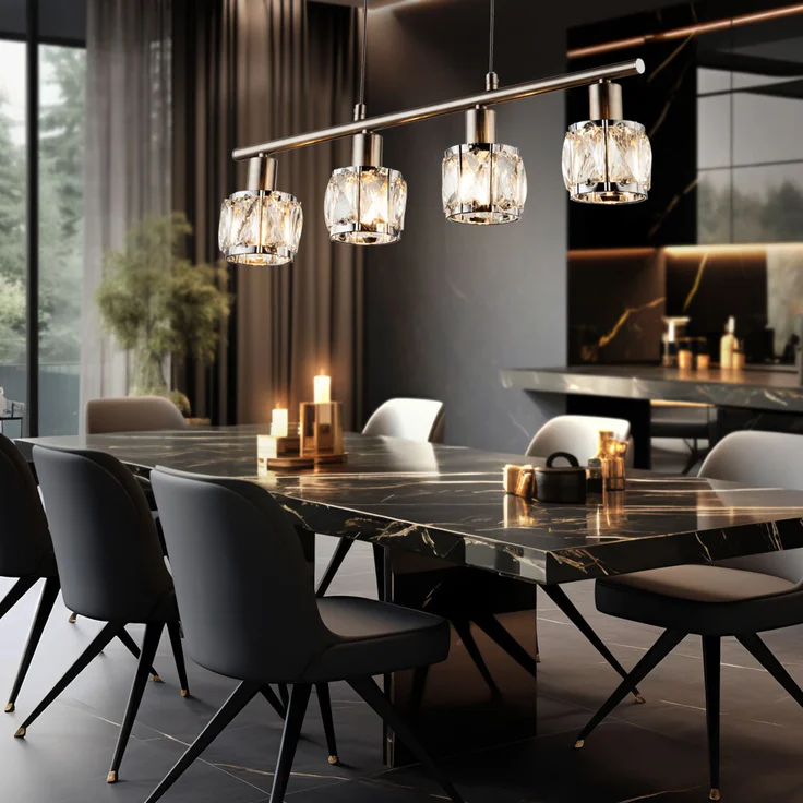 Hängeleuchte, Glaskristalle klar, Chrom, L 60 cm – Bild 7