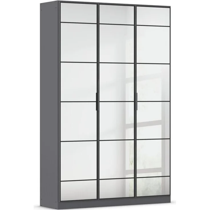 rauch Acero, Garderobenschrank in moderner Loft-Optik, 3-türig, 3 Glastüren, mit 8 Einlegeböden, Farbe Grau metallic, BxHxT 136x210x41cm – Bild 3
