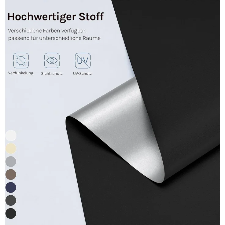 WOLTU Verdunkelungsrollo ohne Bohren, Thermo Verdunkelungsrollo mit Kette, Sichtschutz, für Türen und Fenster, Schwarz，B120 x H130 cm – Bild 3