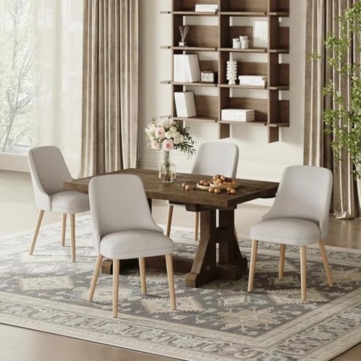 COLAMY Esszimmerstühle 4er Set, Gepolsterter Stuhl mit Holzbeinen, Hohe Rückenlehne für Esszimmer/Restaurant/Café, Hellgrau – Bild 8