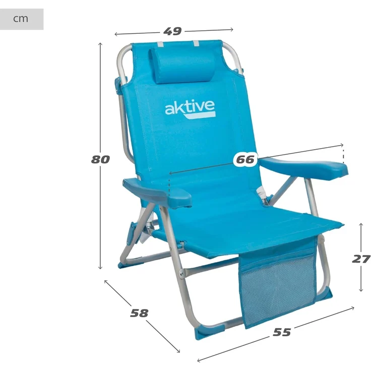 AKTIVE 2er-Pack Multipositions-Klappstühle für Strand, Garten, Terrasse oder Camping, 5 Positionen, 49 x 58 x 80 cm, Sitzhöhe 27 cm, Kippschutz, Tragkraft 100 kg, Mit Tragegriffen (85469) – Bild 2