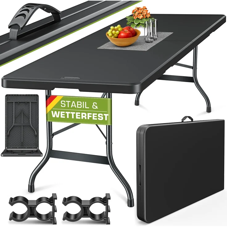 tillvex klappbarer Gartentisch, Kunststoff schwarz, 220x70 cm – Bild 1
