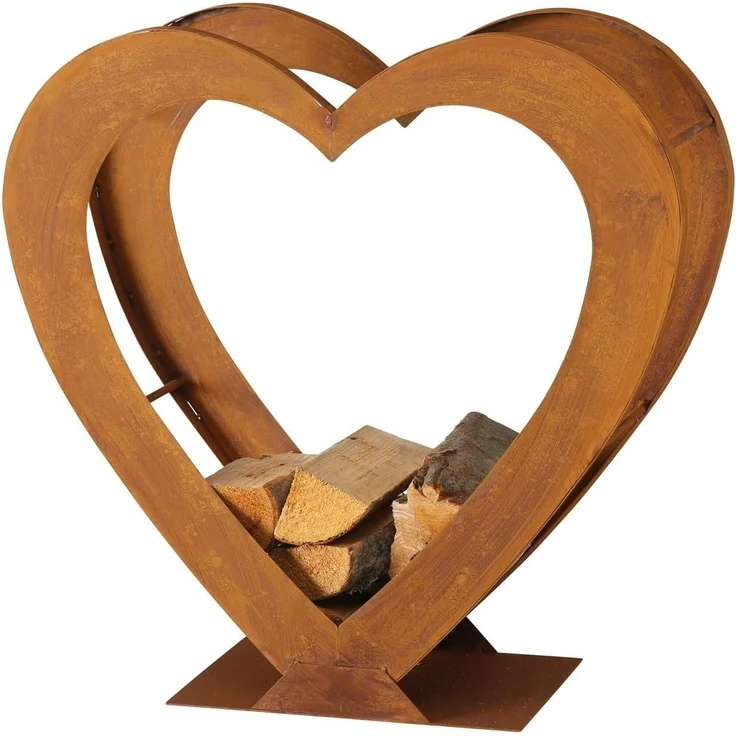mucHome Kaminholzregal aus Metall, Herz-Design, Freistehend, Höhe 75 cm, Rostoptik Edelrost, Kamin Holzaufbewahrung für Outdoor – Bild 1