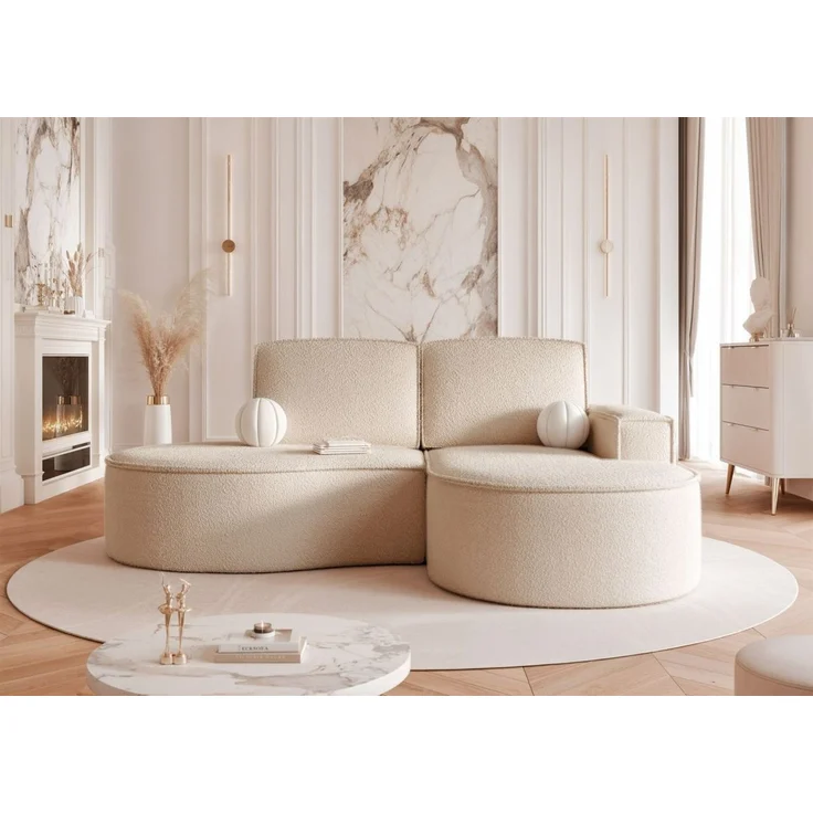 Ecksofa Designersofa Sofa ARLET in Stoff Abriamo Hellbeige Ottomane Rechts – Bild 1