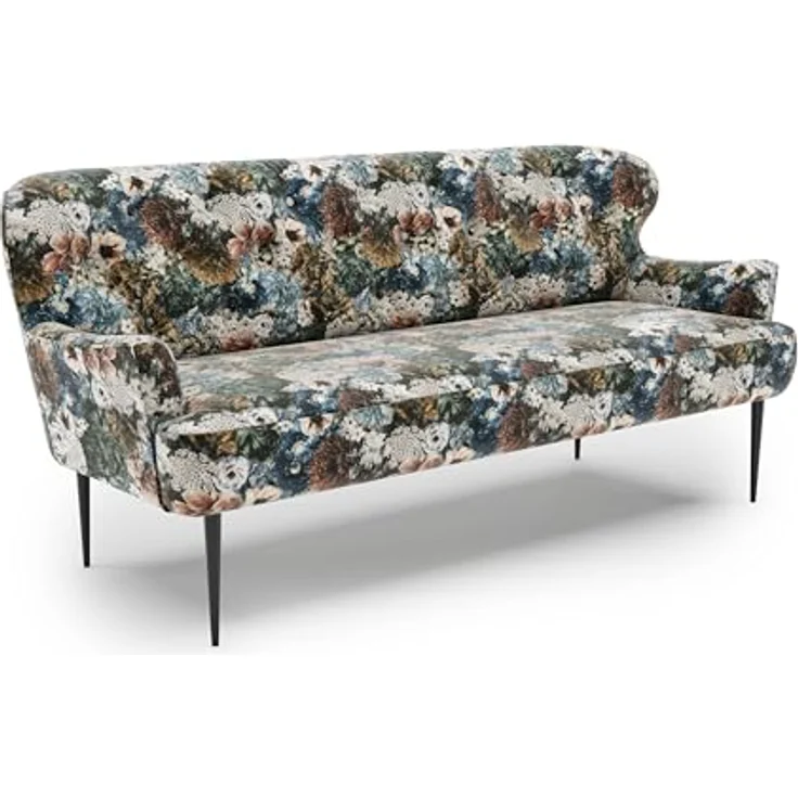 CAVADORE 3-Sitzer Küchensofa Amba, Trendige Sitzbank für Küche oder Esszimmer / 193 x 97 x 87 / Jacquard Flachgewebe: Blumenmuster Blau – Bild 2