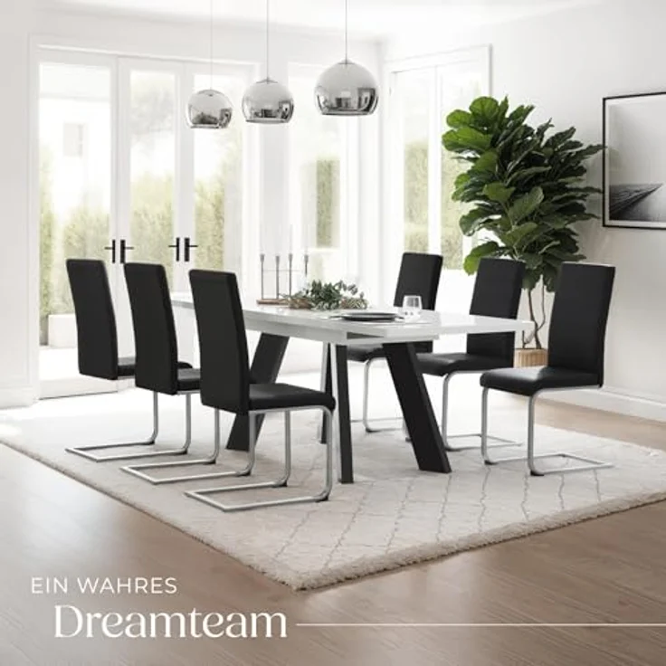 TecTake 800451 2er Set Esszimmerstuhl, Kunstleder Stuhl mit hoher Rückenlehne, Schwingstuhl mit ergonomisch geformter Rückenlehne (2er Set schwarz | Nr. 402549) – Bild 3