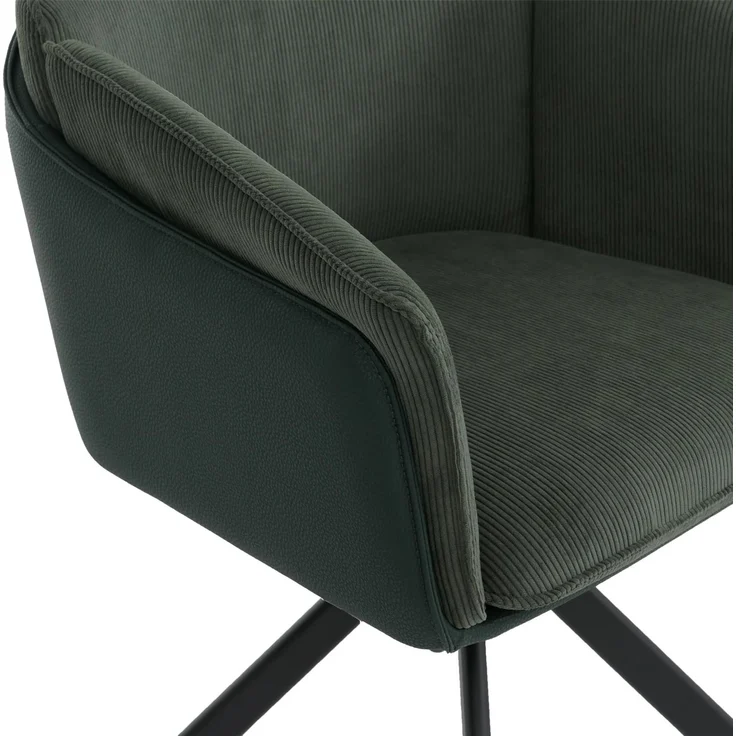 2er-Set Esszimmerstuhl HWC-R24, Küchenstuhl, drehbar Metall Kunstleder Stoff/Textil Cord ~ grün – Bild 5